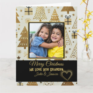 Elegant Merry Christmas Grandpa Black and Gold Card