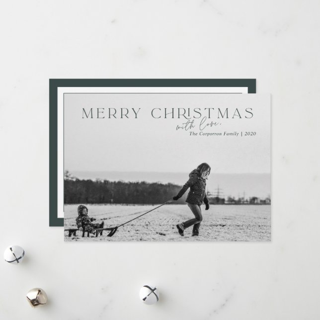 Elegant Merry Christmas Green 2 Photo Card (Front/Back In Situ)