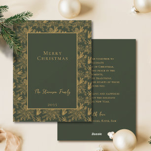 Elegant Merry Christmas Green Faux Gold Holiday Card