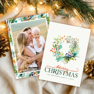 Elegant Merry Christmas Greenery Botanical Holiday Card