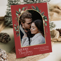Elegant Merry Christmas Greenery Gold Arch Photo