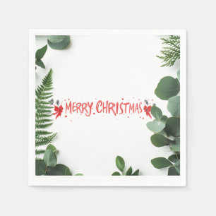 Elegant "Merry Christmas" Greenery Napkins
