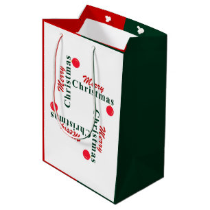 Elegant Merry Christmas Hanging Ornament Red Green Medium Gift Bag