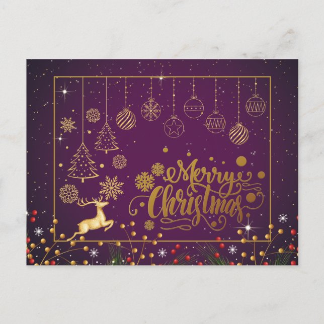 Elegant Merry Christmas, Happy Holiday Postcard (Front)