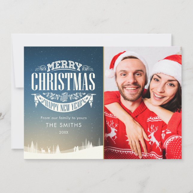 Elegant Merry Christmas Happy New Year 4 Photos Holiday Card (Front)