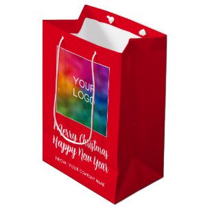 Elegant Merry Christmas Happy New Year Custom Medium Gift Bag
