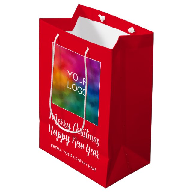 Elegant Merry Christmas Happy New Year Custom Medium Gift Bag (Front Angled)