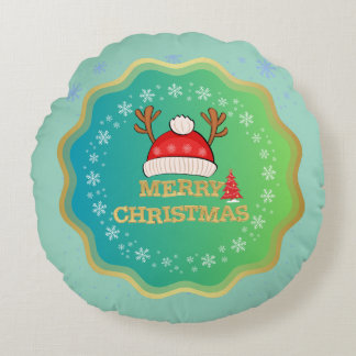 Elegant Merry Christmas Holiday Decor Round Pillow