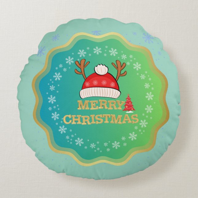 Elegant Merry Christmas Holiday Decor Round Pillow (Front)