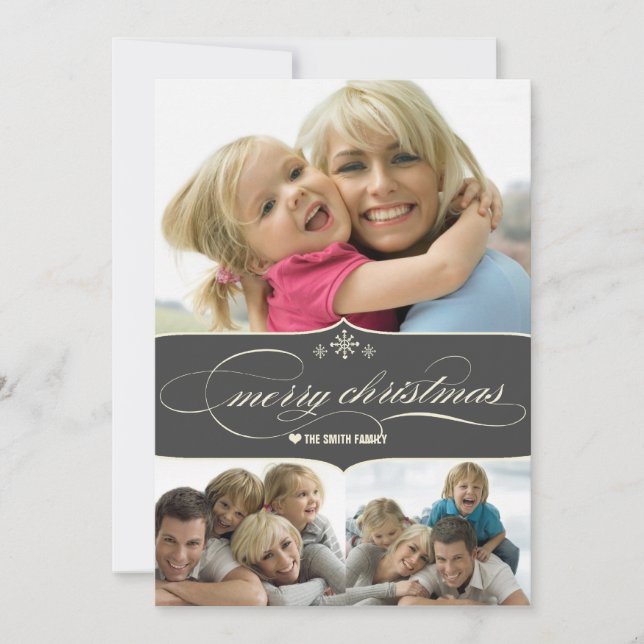 Elegant Merry Christmas Holiday Family Photo Card (Front)