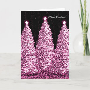 Elegant Merry Christmas Holiday Pink Sparkle Card