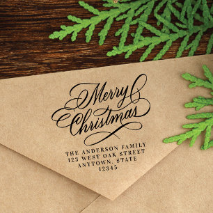 Elegant Merry Christmas Holiday Return Address Rubber Stamp