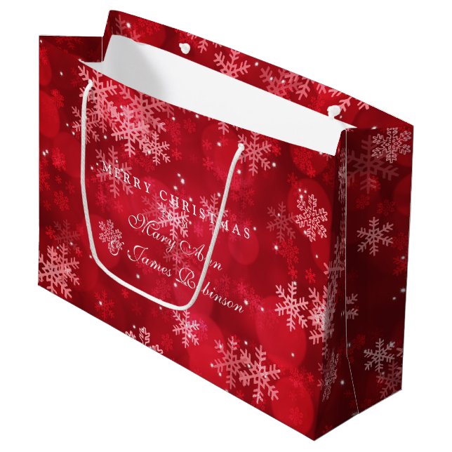 Elegant Merry Christmas Holiday Sparkle Red Large Gift Bag (Front Angled)
