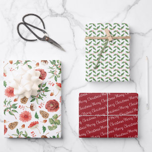 Elegant Merry Christmas Holiday Wrapping Paper Sheet