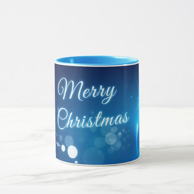 Elegant Merry Christmas Holiday Xmas Blue Coffee Mug (Center)