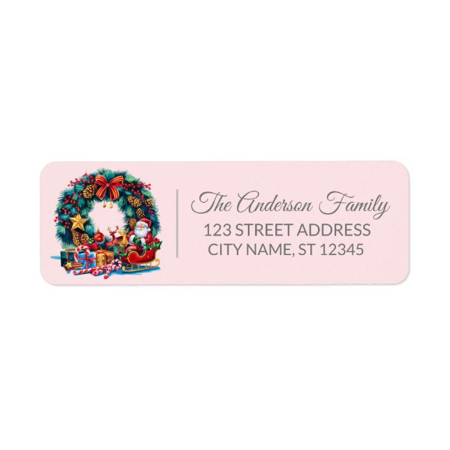 Elegant Merry Christmas Holly Wreath Pink          (Front)