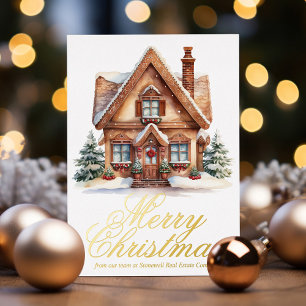 Elegant Merry Christmas House Custom Company Gold Foil Holiday Card