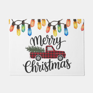 Elegant Merry Christmas Light Bulbs truck and tree Doormat