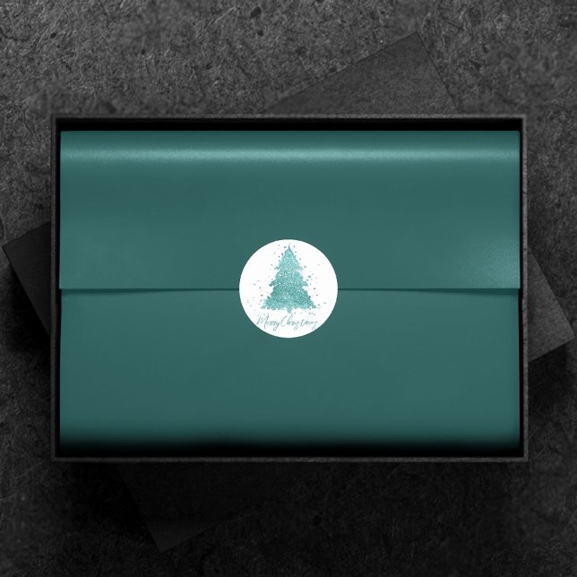 Elegant Merry Christmas | Luxe Aqua Mint Custom Classic Round Sticker (Creator Uploaded)