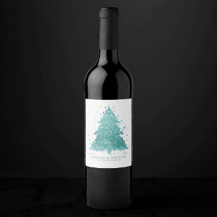 Elegant Merry Christmas Luxe Aqua Mint Custom Wine Label