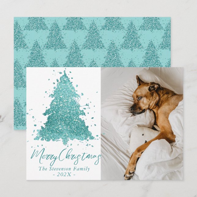 Elegant Merry Christmas | Luxe Aqua Mint Photo Holiday Card (Front/Back)