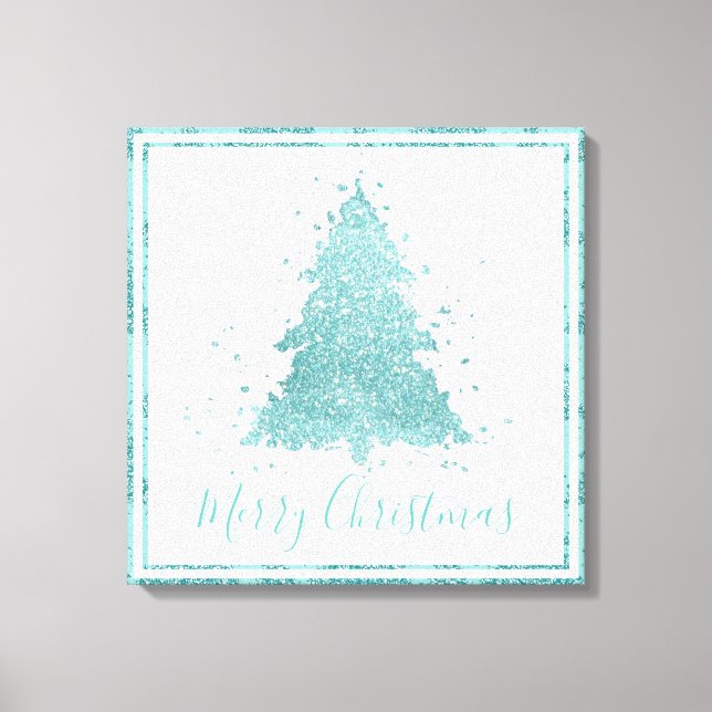 Elegant Merry Christmas | Luxe Aqua Mint Splatter Canvas Print (Front)