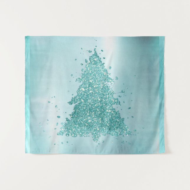 Elegant Merry Christmas | Luxe Aqua Mint Splatter Tapestry (Front (Horizontal))