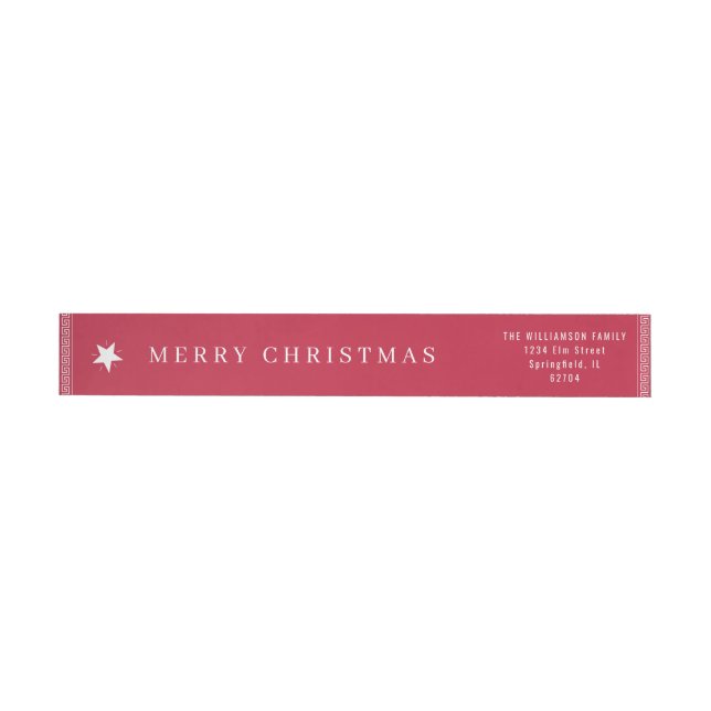 Elegant Merry Christmas Modern Custom Name Red Wrap Around Label (Individual)