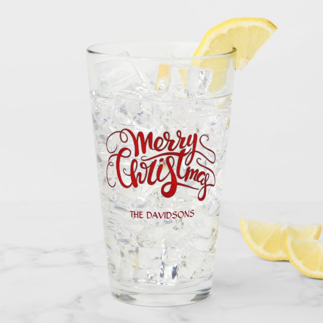 Elegant MERRY CHRISTMAS modern typography Monogram Glass (Back Ice)