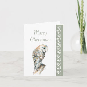 Elegant Merry Christmas Nature Barn Owl, Bird Holiday Card