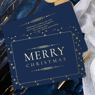 Elegant Merry Christmas Navy Corporate Business Foil Holiday Card