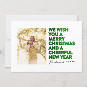 ELEGANT MERRY CHRISTMAS & NEW YEAR FAUX GREEN FOIL HOLIDAY CARD