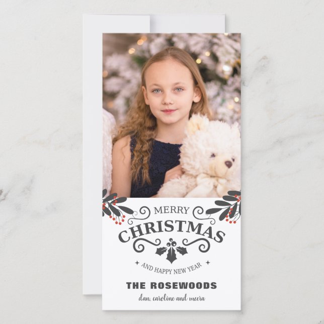 Elegant Merry Christmas New Year Photo Card (Front)