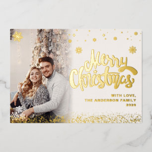 Elegant Merry Christmas Overlay Photo Snowflake Foil Holiday Card