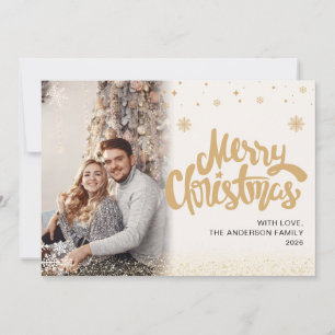 Elegant Merry Christmas Overlay Photo Snowflake Holiday Card