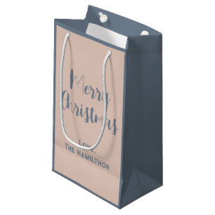 Elegant Merry Christmas Peach & Slate Grey Small Gift Bag