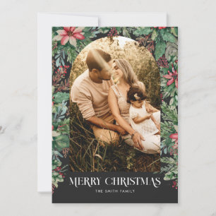 Elegant Merry Christmas Photo Arch Floral Holiday Card
