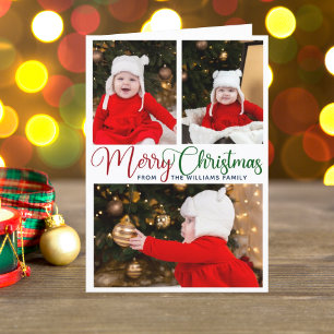 Elegant Merry Christmas Photo Cute Colourful Scrip Holiday Card