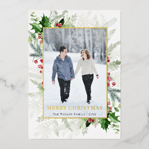 Elegant Merry Christmas Photo Gold Foil Holiday Card