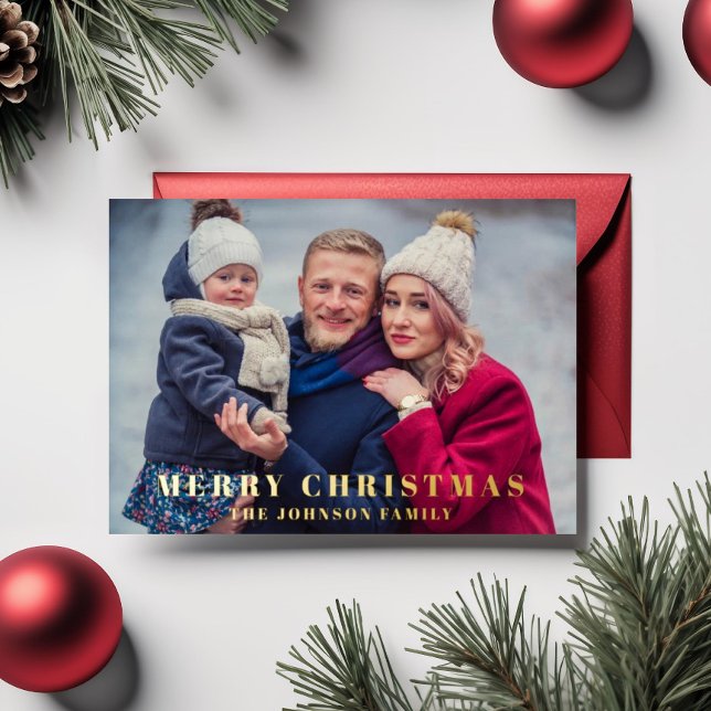 Elegant Merry Christmas Photo Gold Foil Holiday Card (Elegant Merry Christmas Photo Gold Foil Holiday Card)