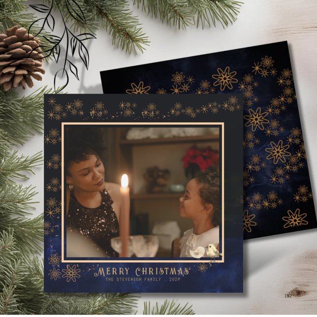Elegant Merry Christmas Photo  Navy Blue  Holiday Card (Elegant Merry Christmas Photo Navy Blue Holiday Card)