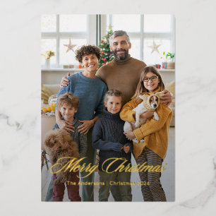 Elegant Merry Christmas Photo Overlay Christmas Foil Holiday Card