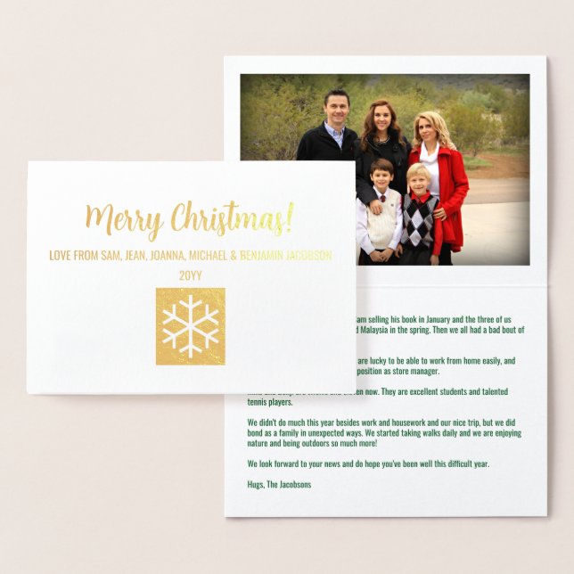Elegant Merry Christmas Photo Xmas Letter Gold Foil Card (Display)