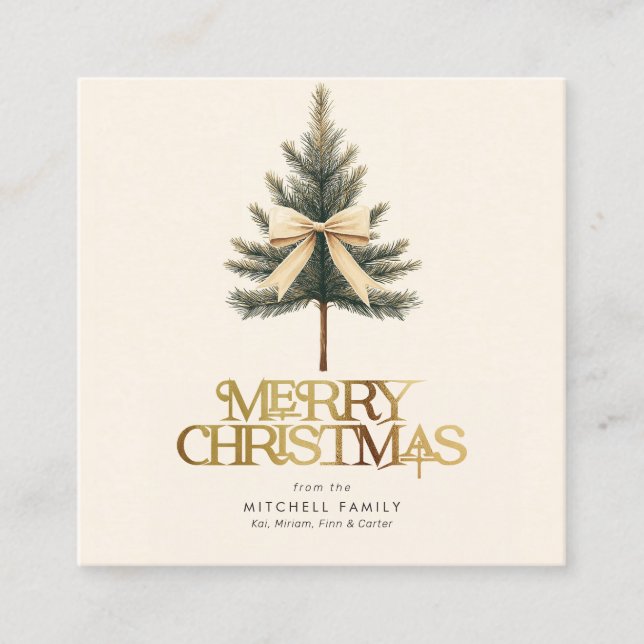 Elegant Merry Christmas Pine Tree Bow Family Enclosure Card (Front)