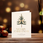 Elegant Merry Christmas Pine Tree Bow Family Holiday Card<br><div class="desc">Send warm holiday wishes with this elegant family card featuring a stylish printed gold "Merry Christmas" script and pine tree bow. Add your custom message on the inside for a personal touch (or erase what's there and leave blank),  perfect for festive greetings with style!</div>