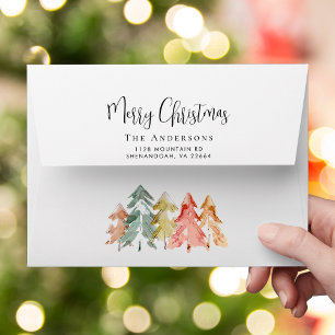 Elegant Merry Christmas Pine Tree Watercolor Envelope