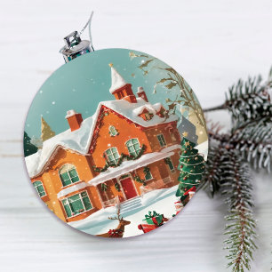 Elegant Merry Christmas Postcard Ceramic Tree Decoration