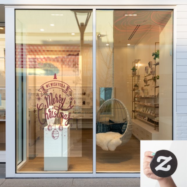 Elegant Merry Christmas Red Balls Window Cling (Store Window)