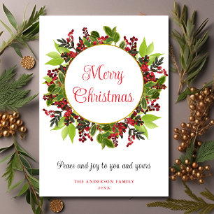 Elegant Merry Christmas Red Berries Holiday Card