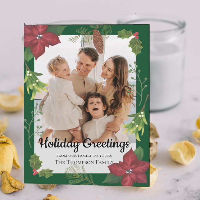 Elegant Merry Christmas Red Flower Family Photo Card (Elegant Merry Christmas Red Flower Family Photo Card)
